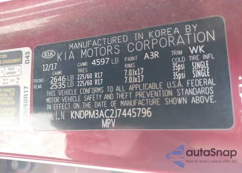 2018 Kia Sportage Lx z USA, uszkodzony, nr VIN KNDPM3AC2J7445796